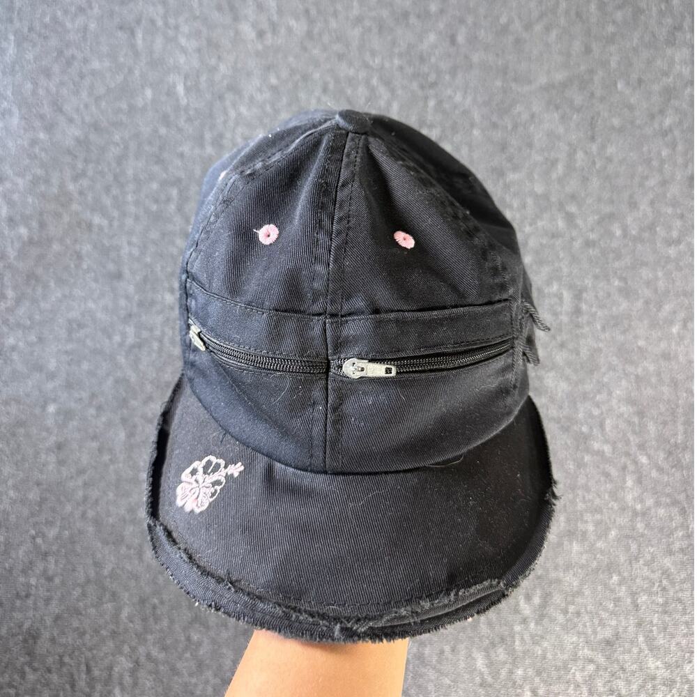 Vintage Y2k Black Paisley Embroidered White Zipper Mini Brim Hat Women's OS